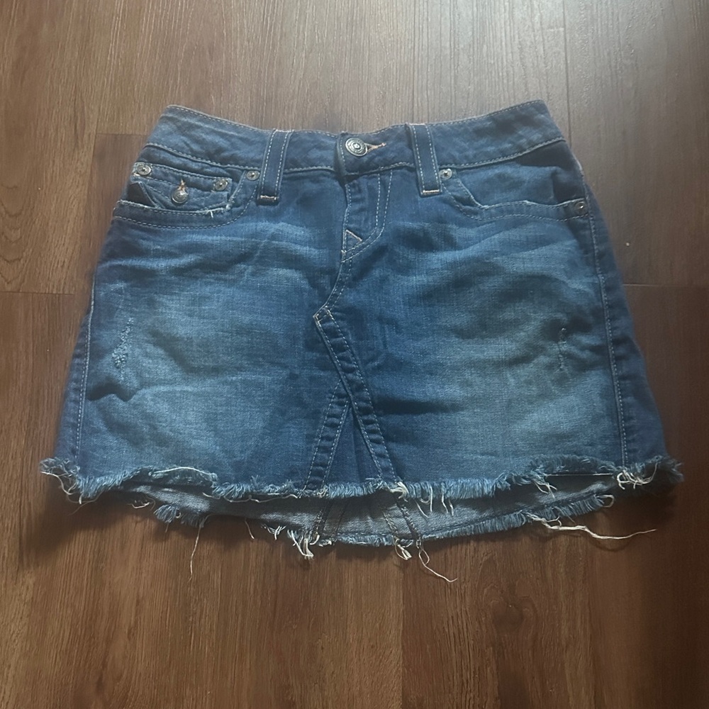 True Religion Buddha Women’s Sz 30 Mini Skirt Vintage Distressed Raw Hem